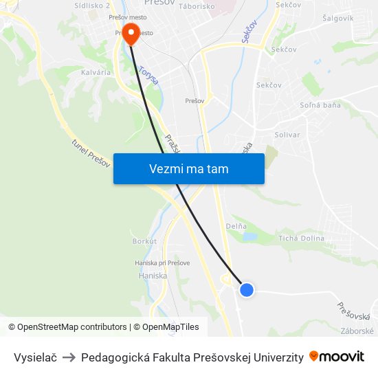 Vysielač to Pedagogická Fakulta Prešovskej Univerzity map