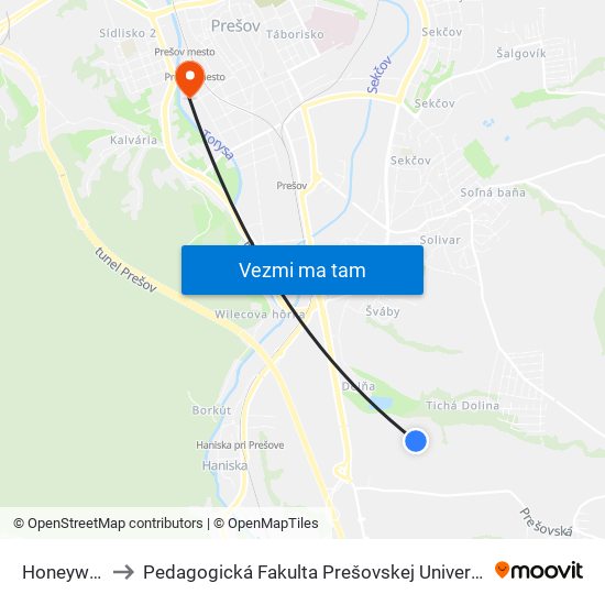 Honeywell to Pedagogická Fakulta Prešovskej Univerzity map