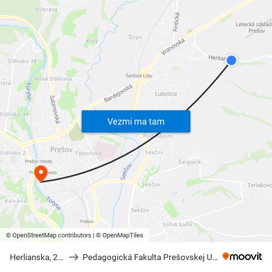 Herlianska, 29-31 to Pedagogická Fakulta Prešovskej Univerzity map