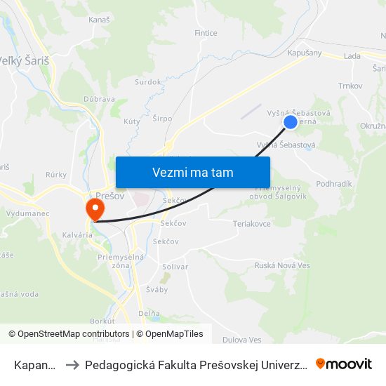 Kapanoš to Pedagogická Fakulta Prešovskej Univerzity map