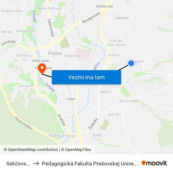 Sekčovská to Pedagogická Fakulta Prešovskej Univerzity map