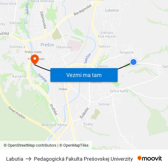 Labutia to Pedagogická Fakulta Prešovskej Univerzity map