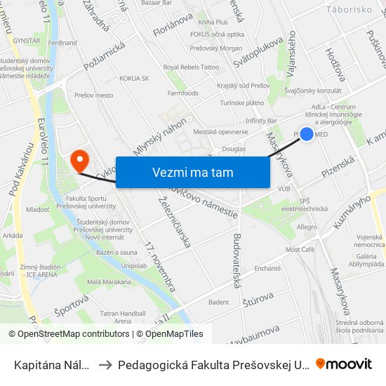 Kapitána Nálepku to Pedagogická Fakulta Prešovskej Univerzity map