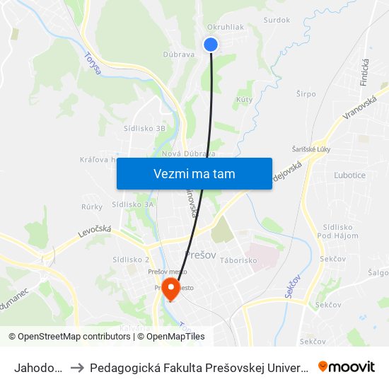 Jahodová to Pedagogická Fakulta Prešovskej Univerzity map