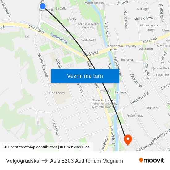 Volgogradská to Aula E203 Auditorium Magnum map