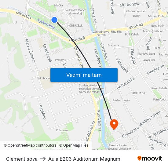 Clementisova to Aula E203 Auditorium Magnum map