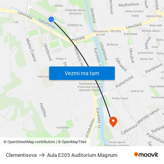 Clementisova to Aula E203 Auditorium Magnum map