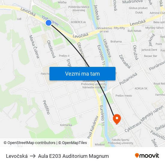 Levočská to Aula E203 Auditorium Magnum map