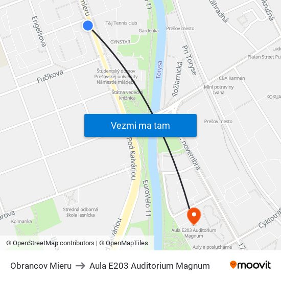 Obrancov Mieru to Aula E203 Auditorium Magnum map