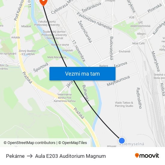 Pekárne to Aula E203 Auditorium Magnum map