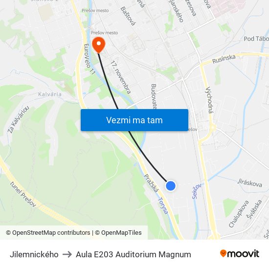 Jilemnického to Aula E203 Auditorium Magnum map