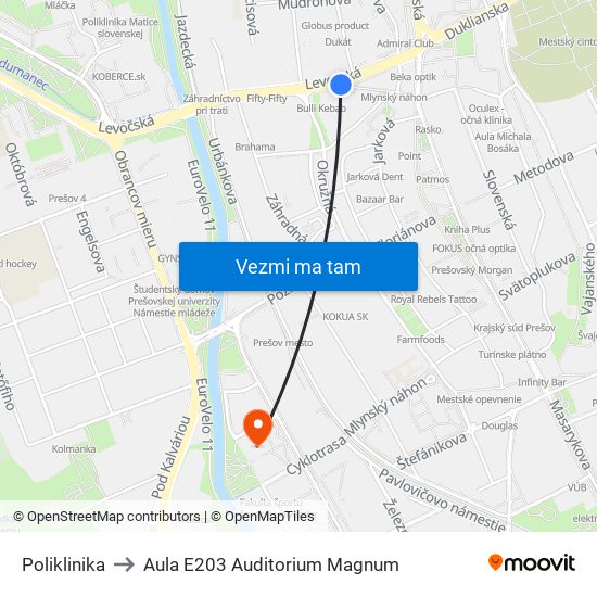 Poliklinika to Aula E203 Auditorium Magnum map