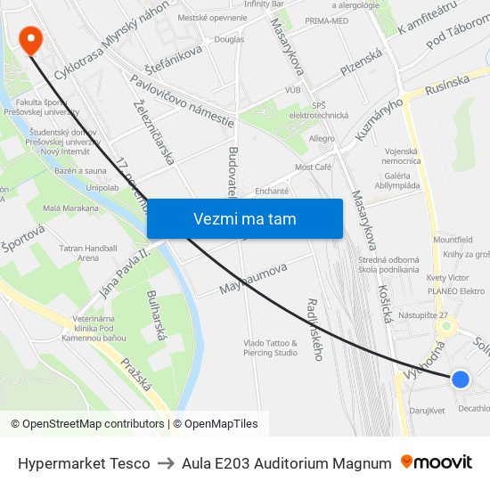 Hypermarket  Tesco to Aula E203 Auditorium Magnum map