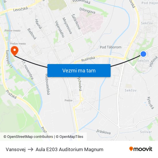 Vansovej to Aula E203 Auditorium Magnum map