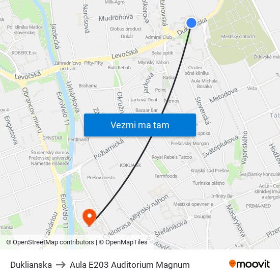 Duklianska to Aula E203 Auditorium Magnum map