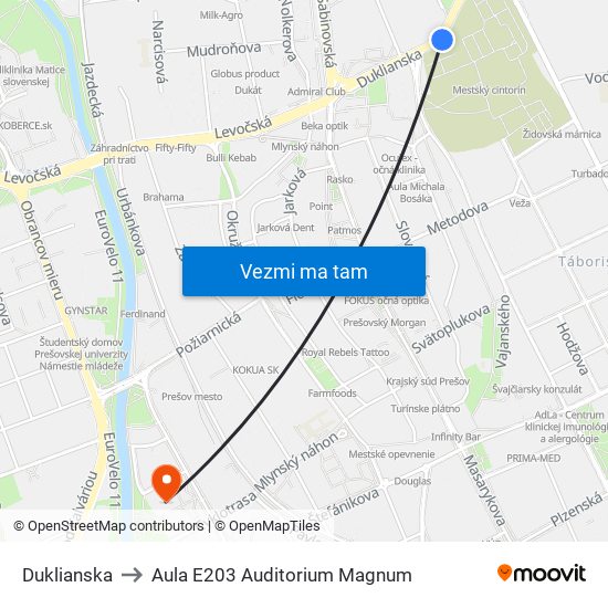 Duklianska to Aula E203 Auditorium Magnum map