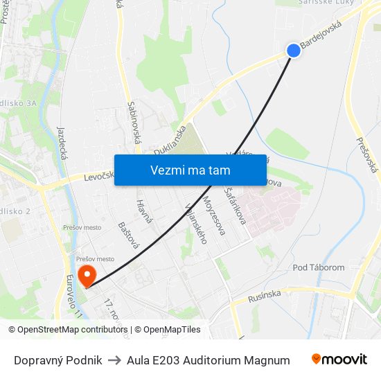 Dopravný Podnik to Aula E203 Auditorium Magnum map