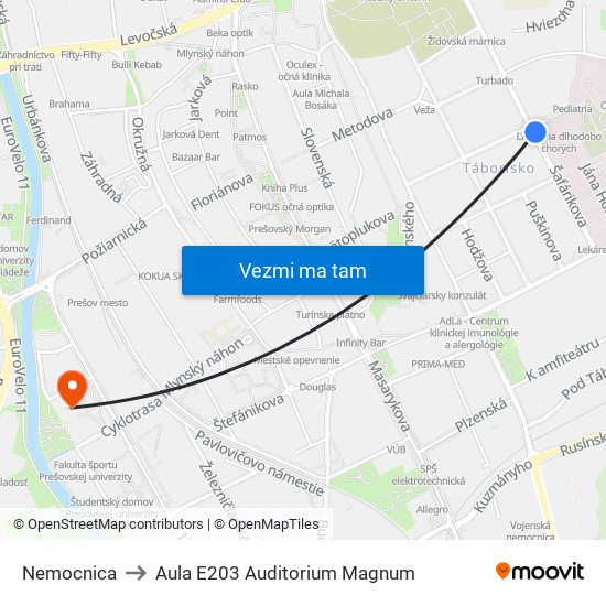 Nemocnica to Aula E203 Auditorium Magnum map