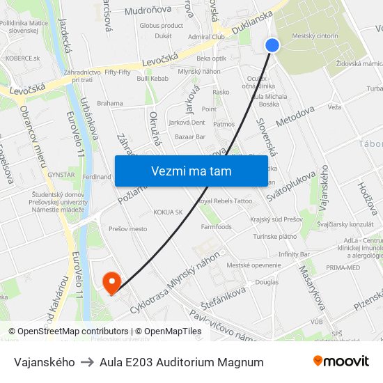 Vajanského to Aula E203 Auditorium Magnum map