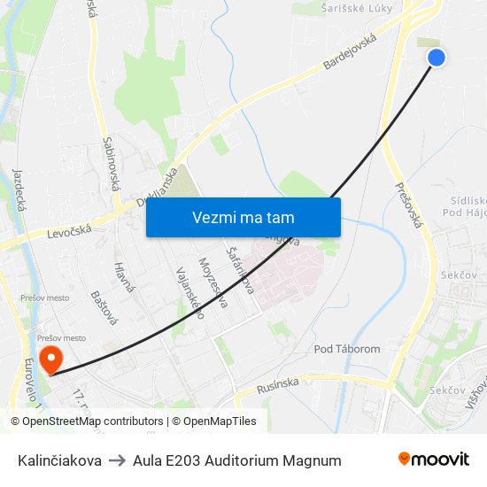 Kalinčiakova to Aula E203 Auditorium Magnum map