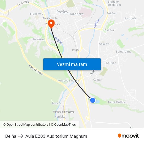 Delňa to Aula E203 Auditorium Magnum map