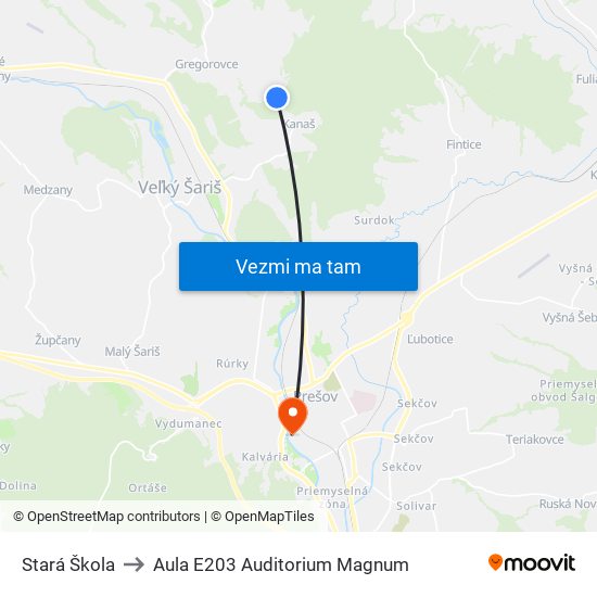 Stará Škola to Aula E203 Auditorium Magnum map