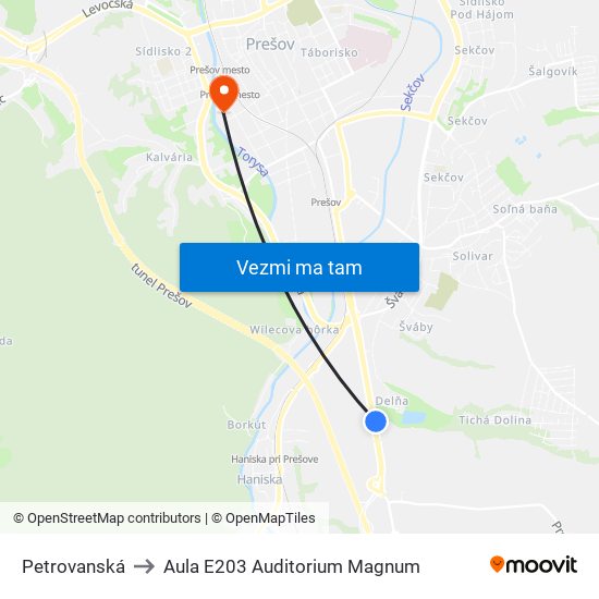 Petrovanská to Aula E203 Auditorium Magnum map