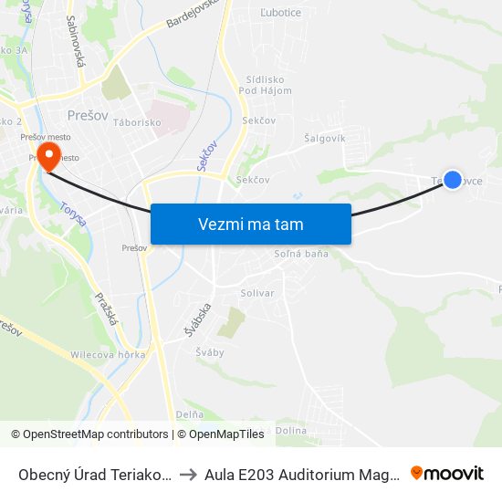 Obecný Úrad Teriakovce to Aula E203 Auditorium Magnum map