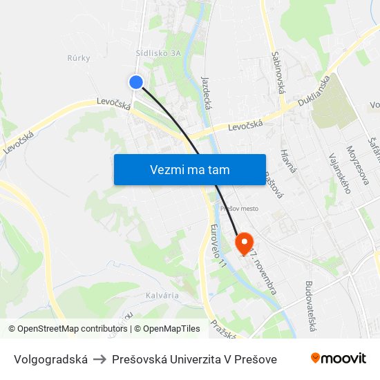 Volgogradská to Prešovská Univerzita V Prešove map