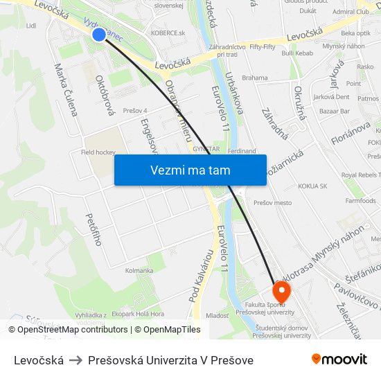 Levočská to Prešovská Univerzita V Prešove map