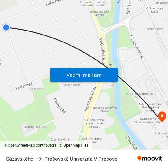 Sázavského to Prešovská Univerzita V Prešove map