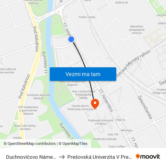 Duchnovičovo Námestie to Prešovská Univerzita V Prešove map