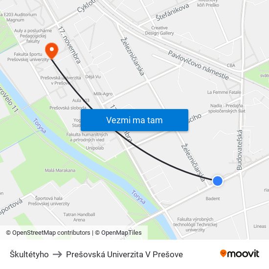 Škultétyho to Prešovská Univerzita V Prešove map