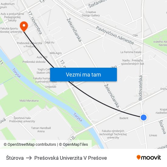 Štúrova to Prešovská Univerzita V Prešove map