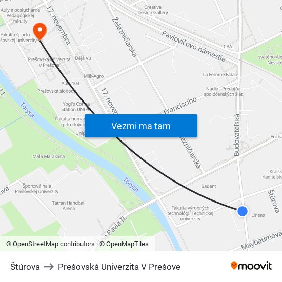 Štúrova to Prešovská Univerzita V Prešove map