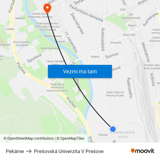 Pekárne to Prešovská Univerzita V Prešove map