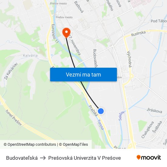 Budovateľská to Prešovská Univerzita V Prešove map