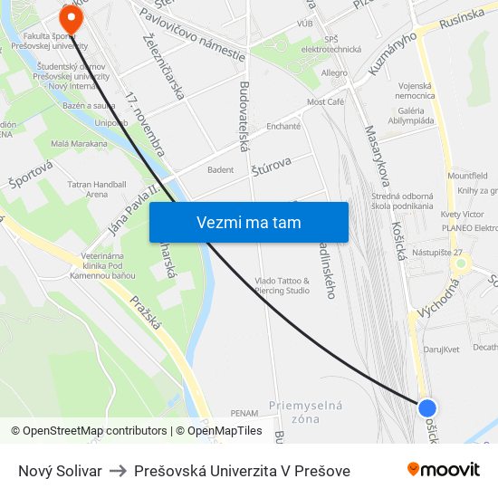 Nový Solivar to Prešovská Univerzita V Prešove map