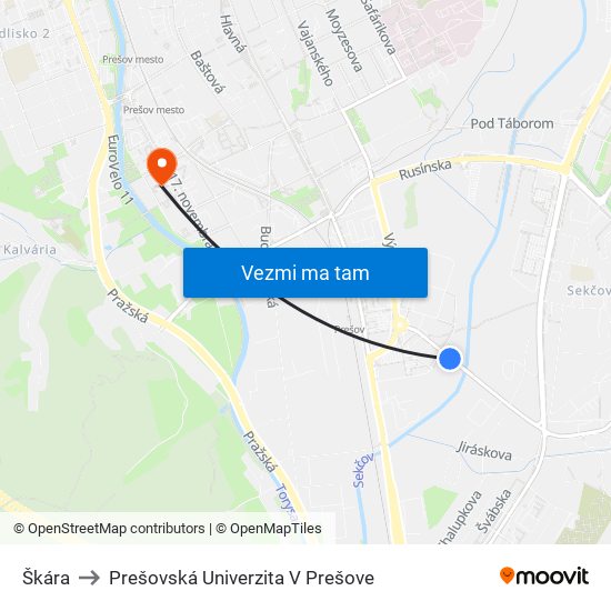 Škára to Prešovská Univerzita V Prešove map