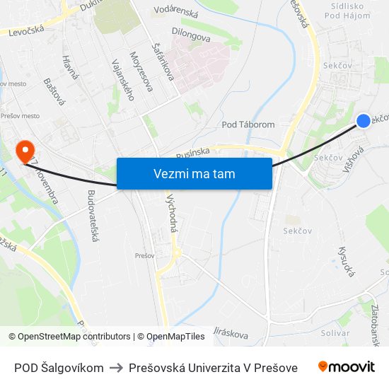 POD Šalgovíkom to Prešovská Univerzita V Prešove map