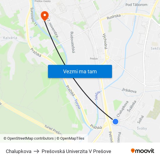 Chalupkova to Prešovská Univerzita V Prešove map