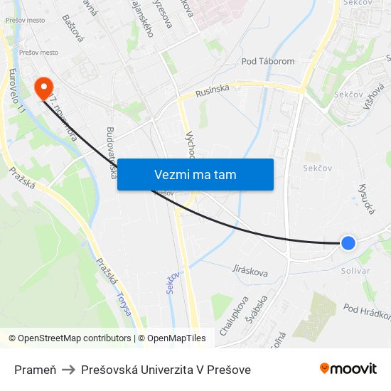 Prameň to Prešovská Univerzita V Prešove map