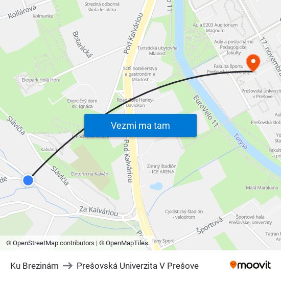 Ku Brezinám to Prešovská Univerzita V Prešove map