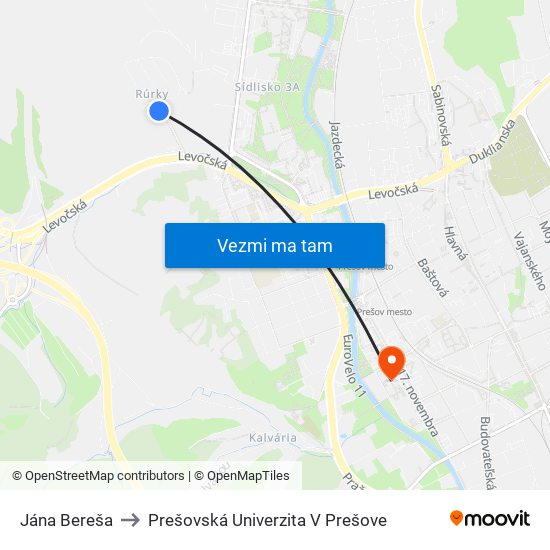 Jána Bereša to Prešovská Univerzita V Prešove map