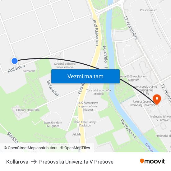 Kollárova to Prešovská Univerzita V Prešove map