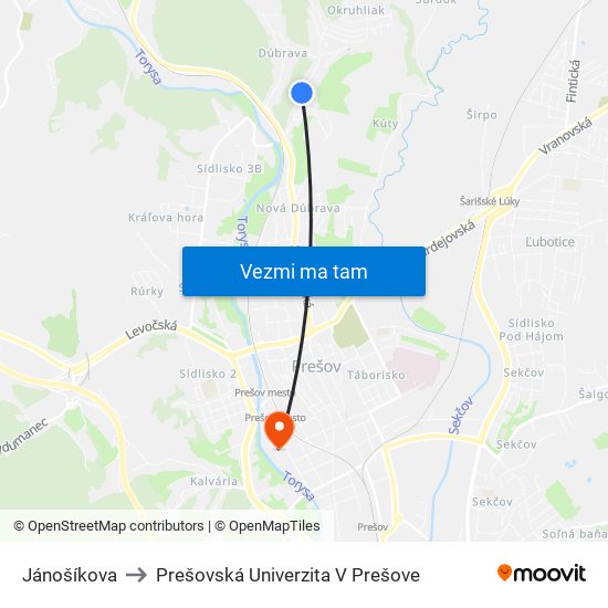 Jánošíkova to Prešovská Univerzita V Prešove map