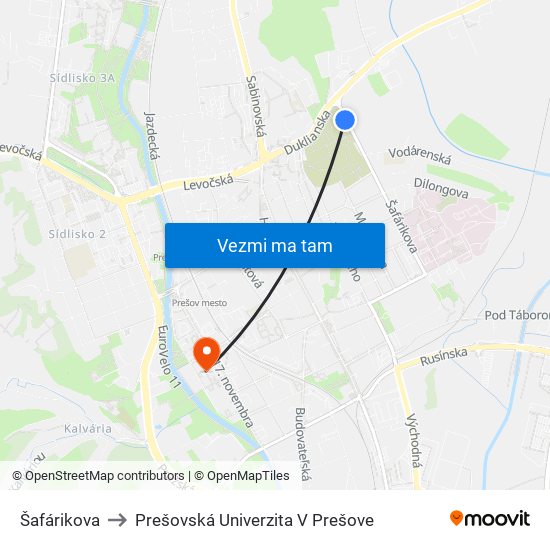 Šafárikova to Prešovská Univerzita V Prešove map