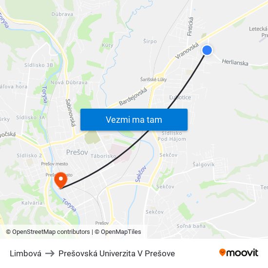 Limbová to Prešovská Univerzita V Prešove map