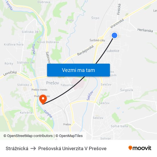 Strážnická to Prešovská Univerzita V Prešove map