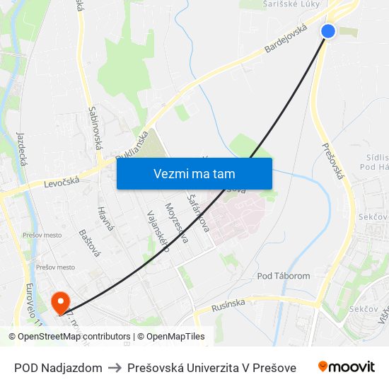 POD Nadjazdom to Prešovská Univerzita V Prešove map